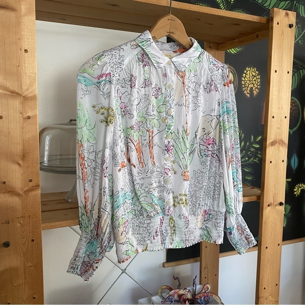 Anthropologie Maeve Color By Numbers Watercolor Rosa Blouse XS - Picture 7 of 16
